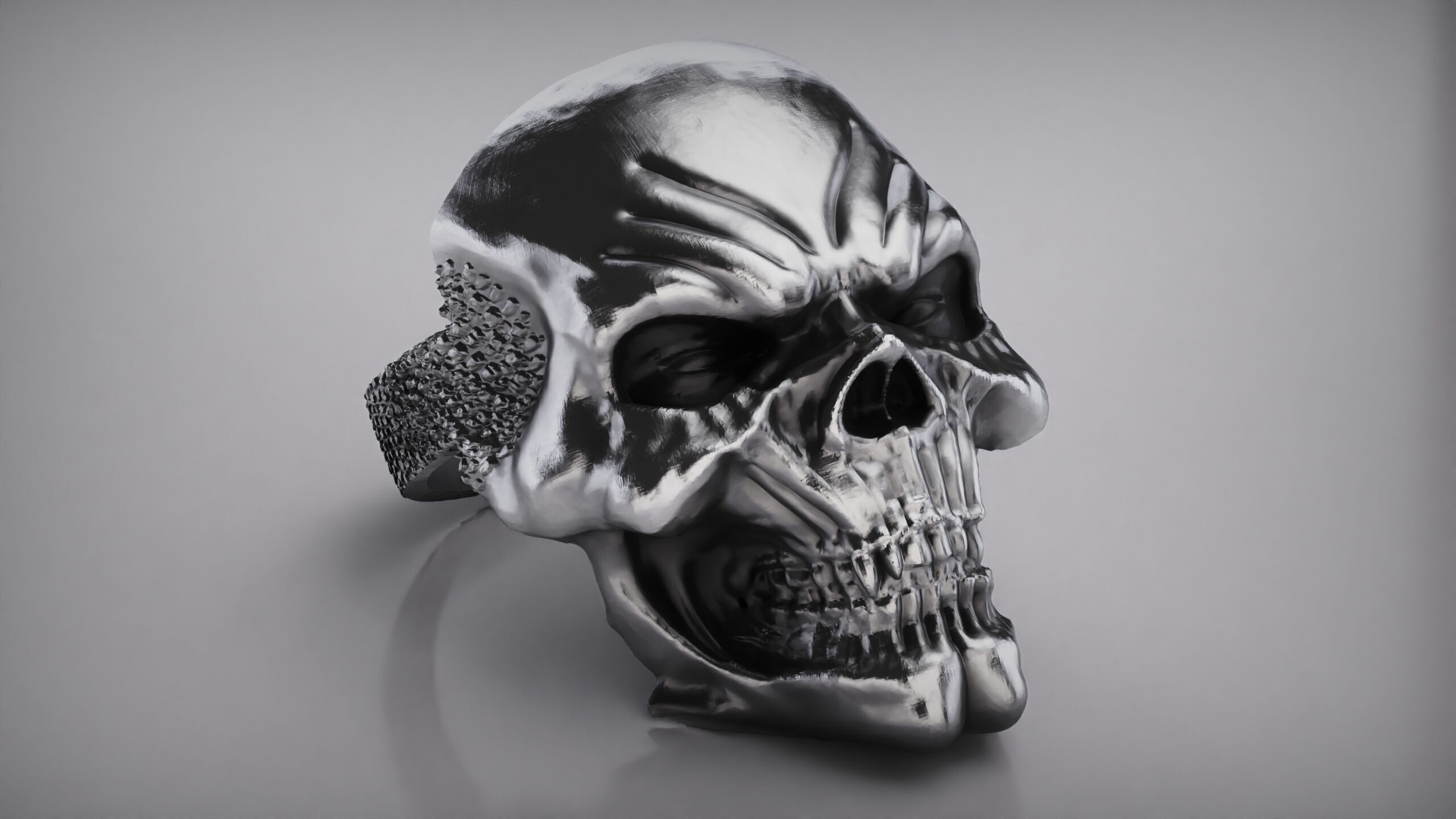 Skull Ring - Rider Ring - Silver Ring - Skeleton Ring 3D print model_11
