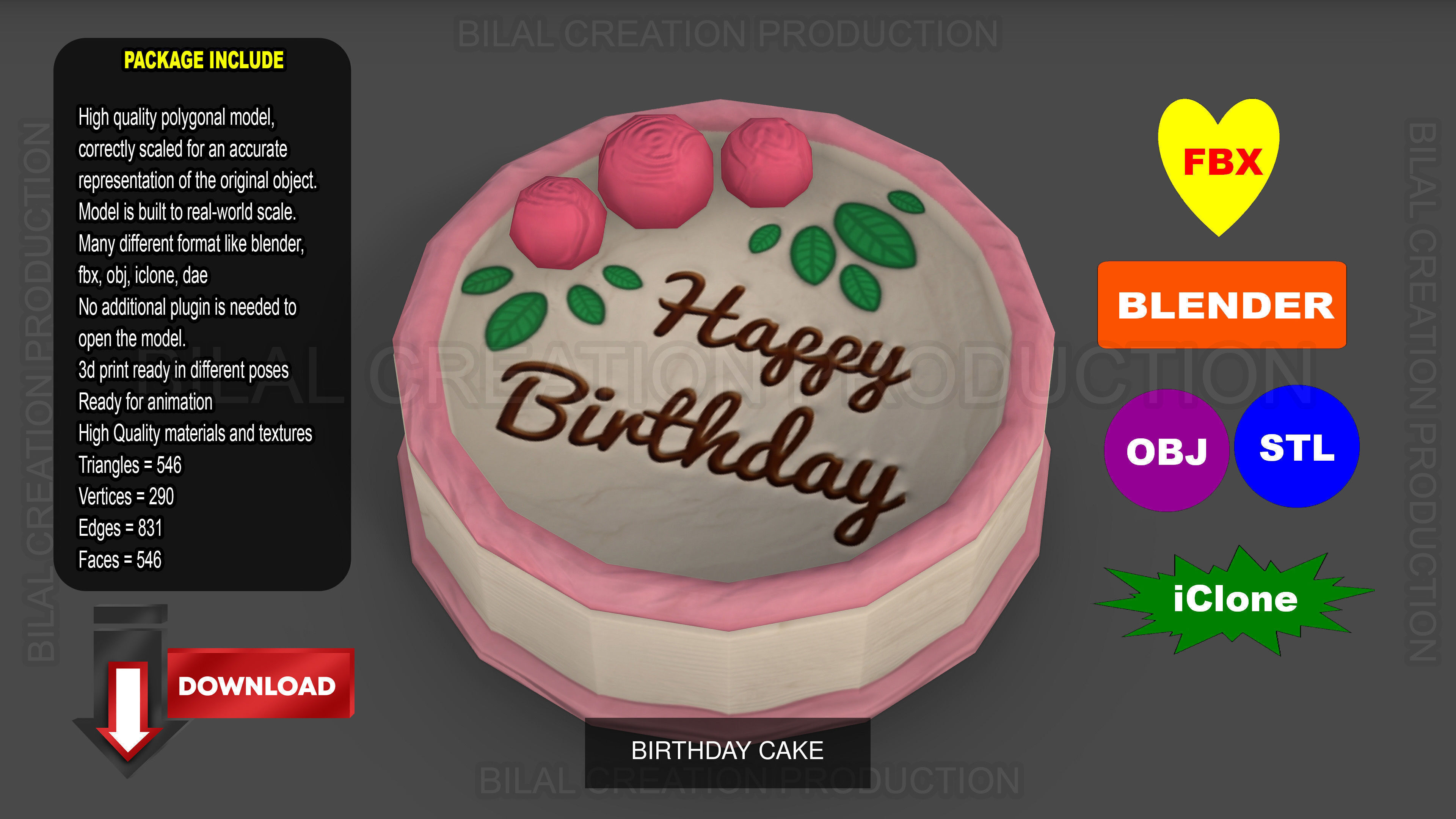 4 PACK OF CAKES ICECREAM 3D Model Collection_7