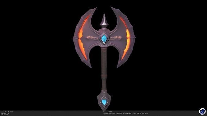 Stylized Infernal Battle Axe - AI Low-poly 3D model
