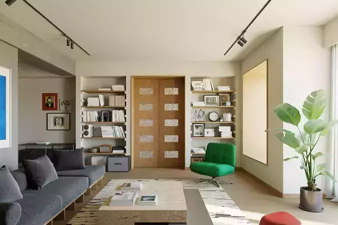 Eclectic Style Living Room Interior Scene 3D model