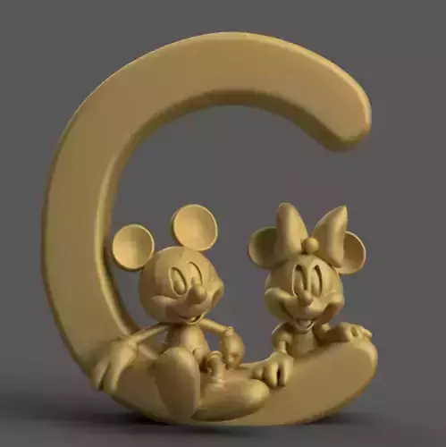 Cute mickey mouse and minnie Letter C for Fun Decoration 3D print model