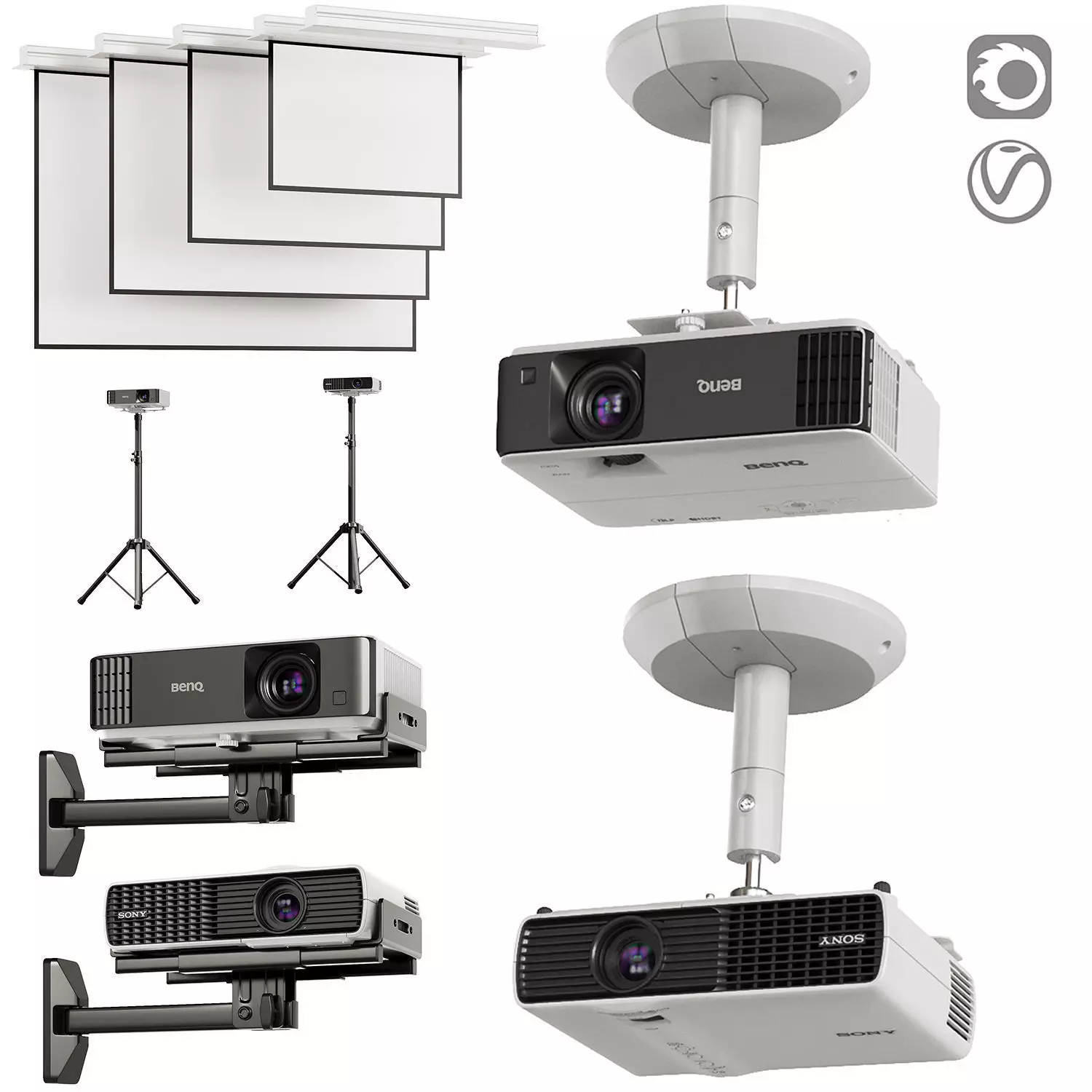Projector set BenQ Sony 3D model_0