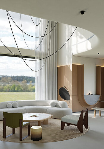 Modern Villa Living and Dining Room Interior Scene 3D model 2