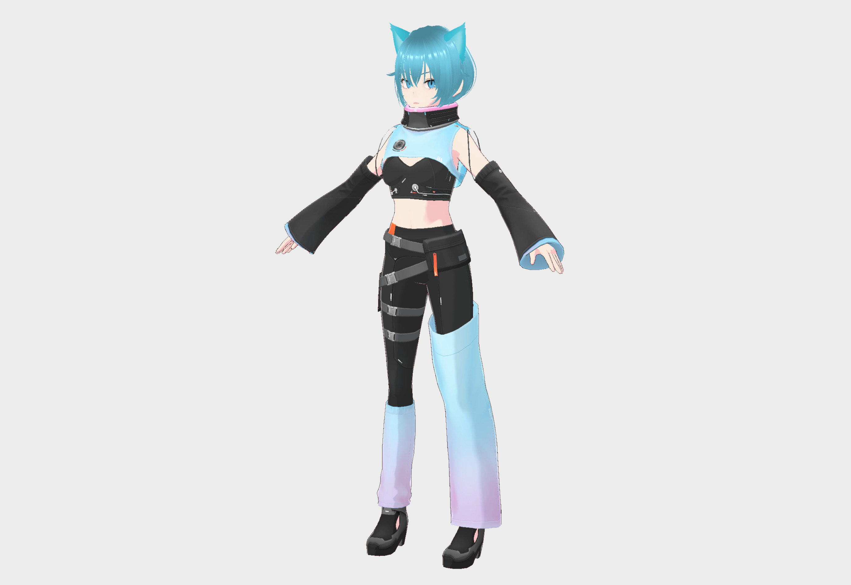 Cyberpunk Cat Girl Low-poly 3D model_5