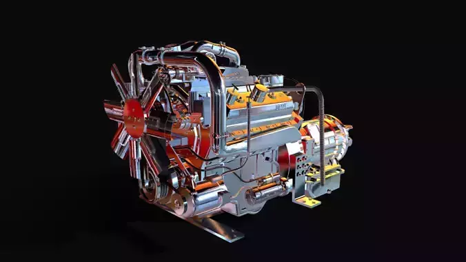 Motor diesel Detroit Low-poly 3D model