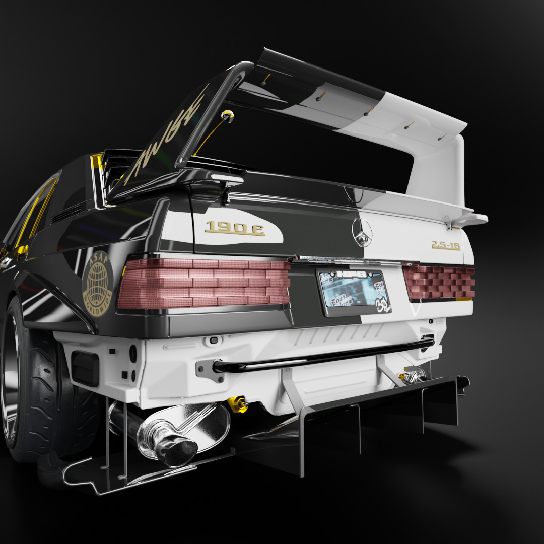 Mercedes-Benz 190E Fully Rigged and Animation Ready 3D Model 3D model_3