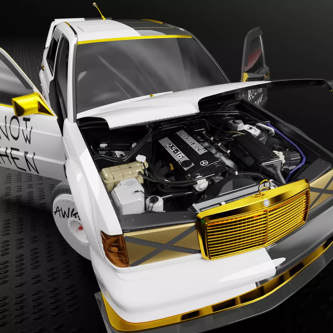 Mercedes-Benz 190E Fully Rigged and Animation Ready 3D Model 3D model_0