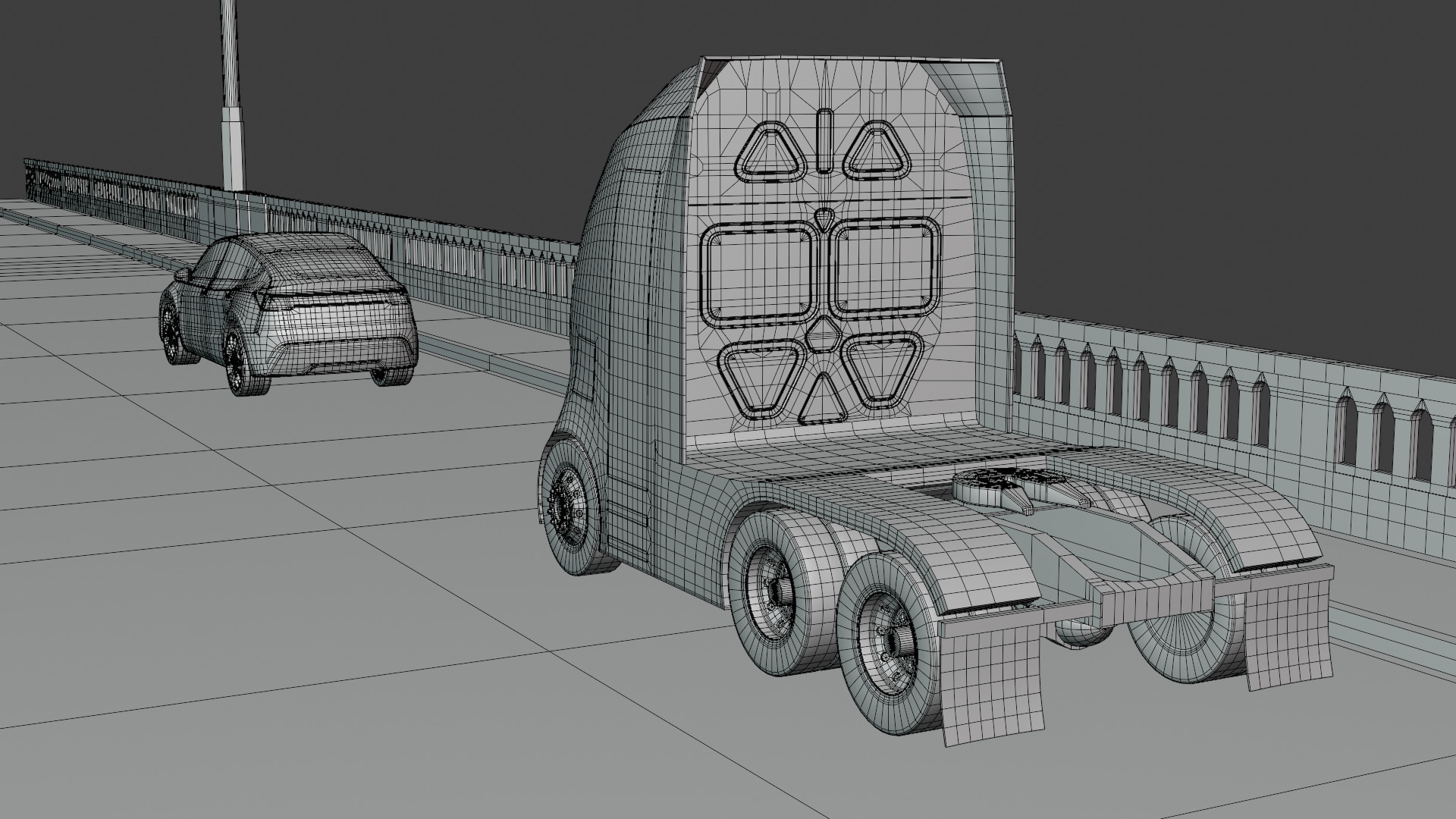 Bridge with truck and Tesla 3D model_4