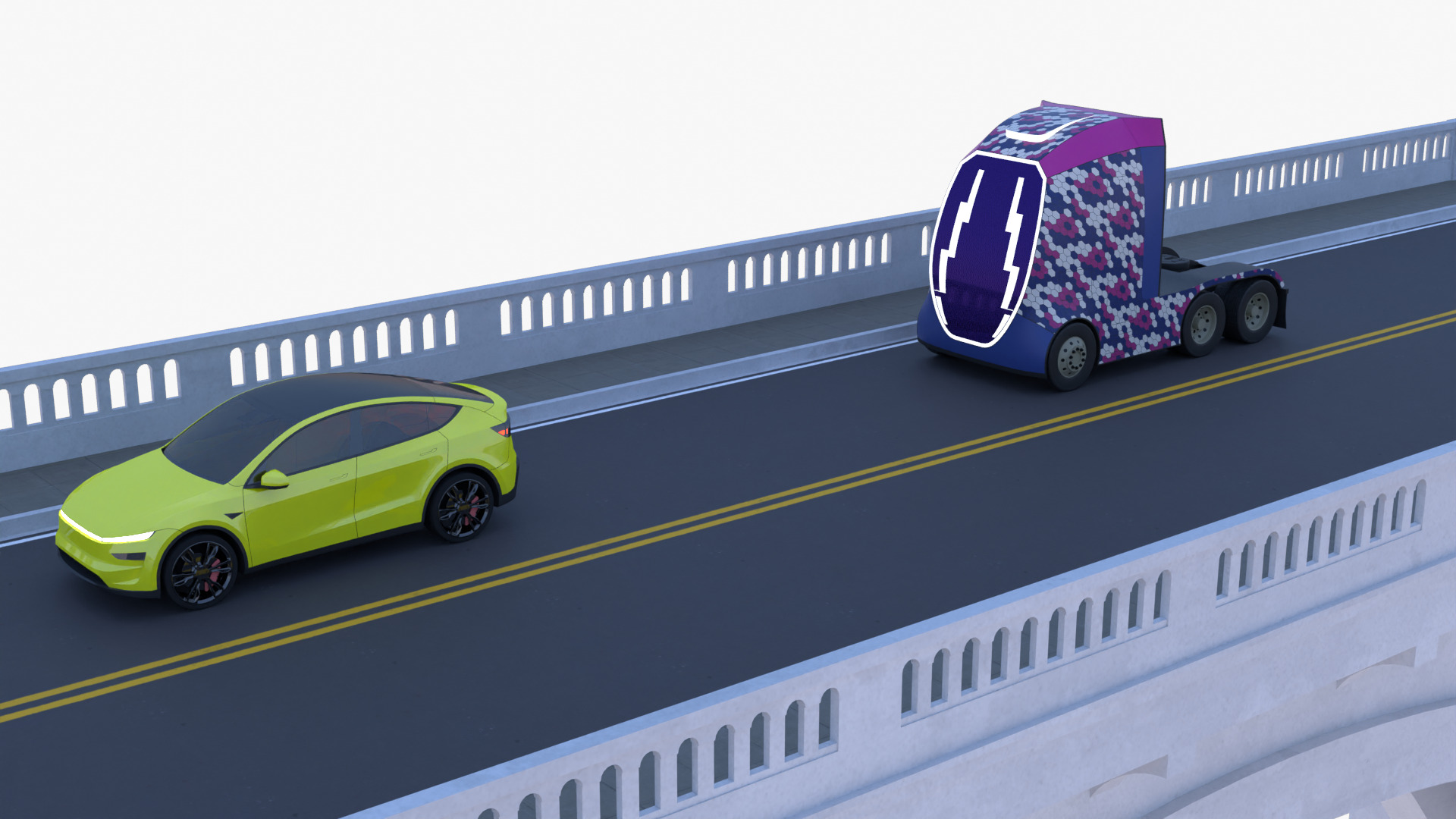 Bridge with truck and Tesla 3D model_7