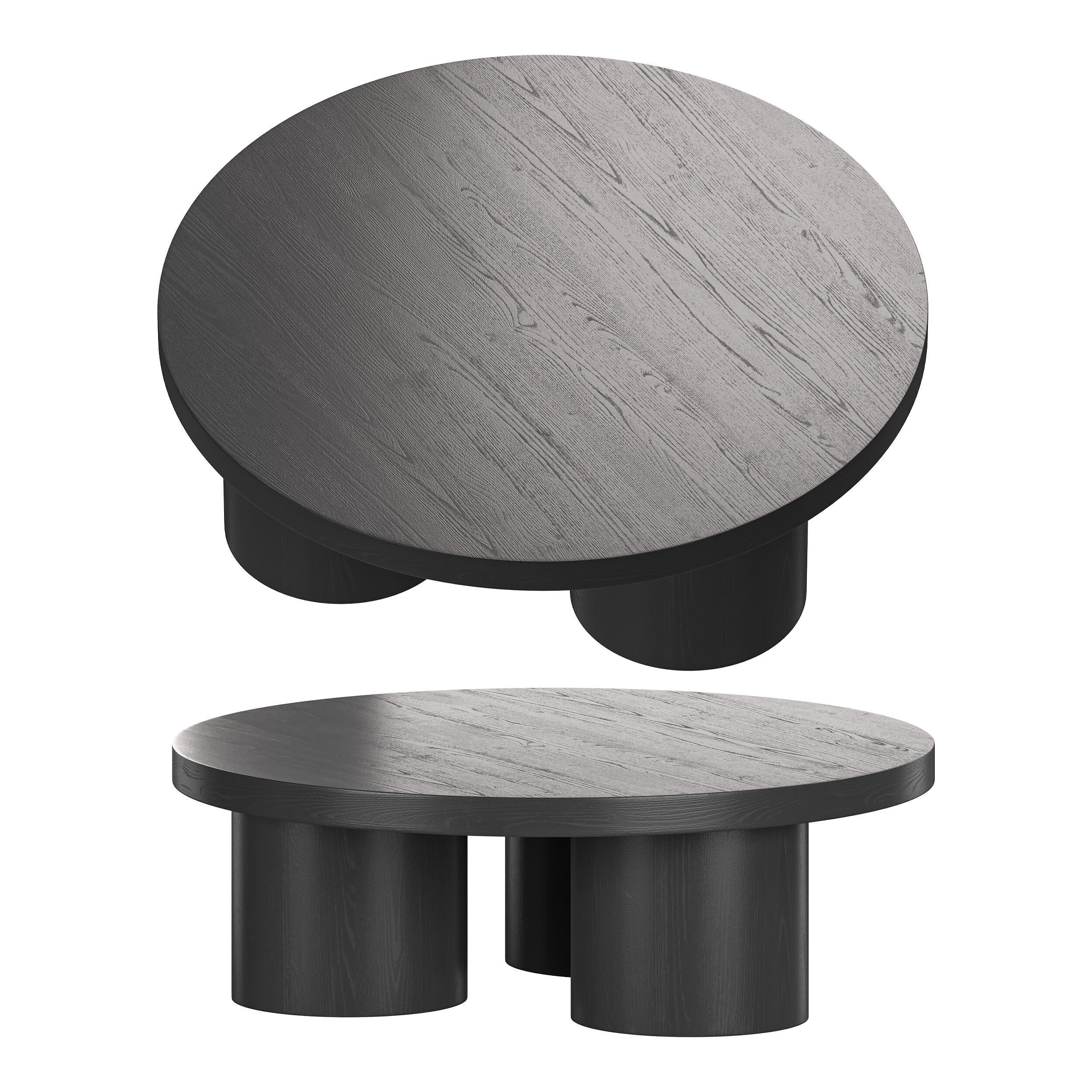 Damian Wooden Round Coffee Table - Black 3D model_7