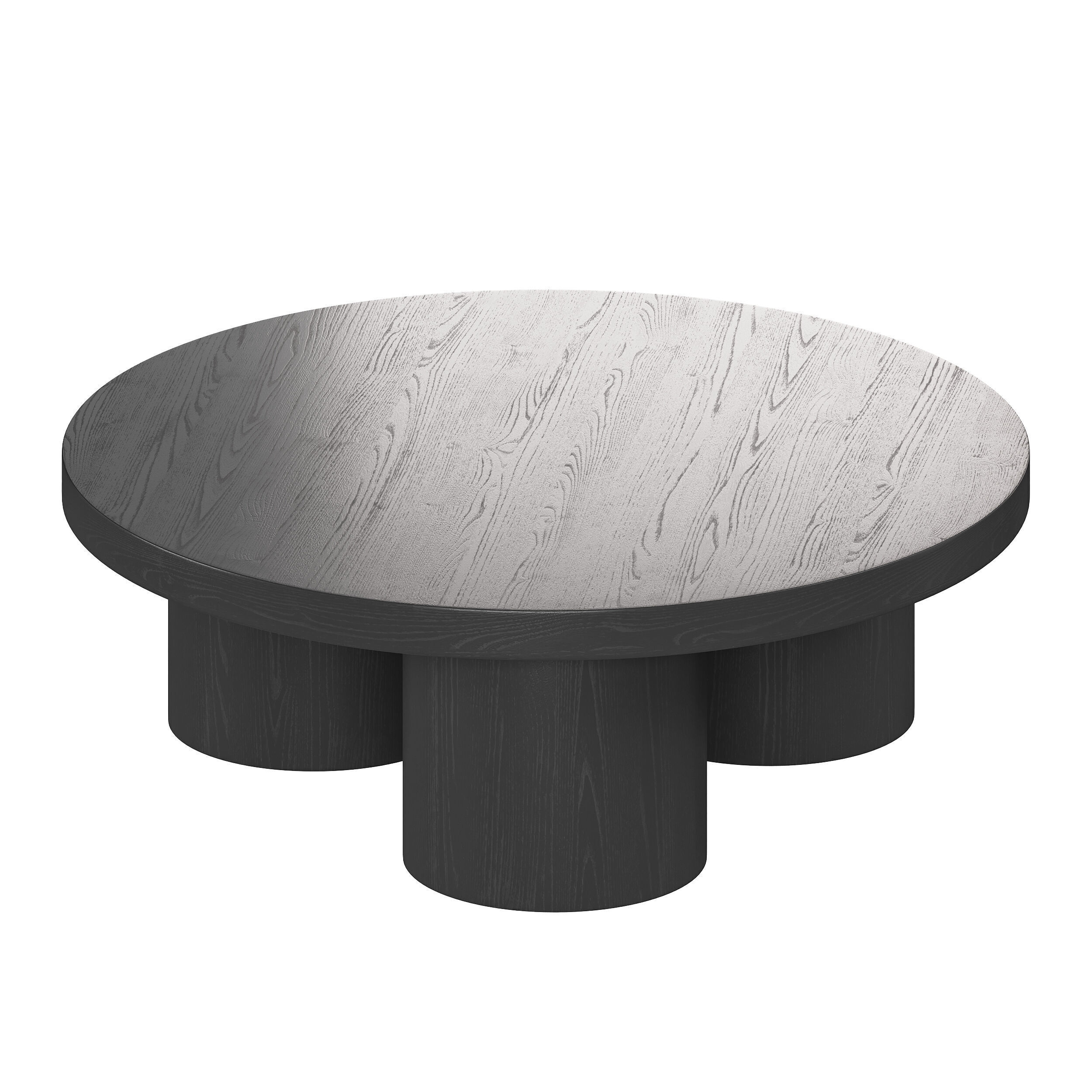 Damian Wooden Round Coffee Table - Black 3D model_4