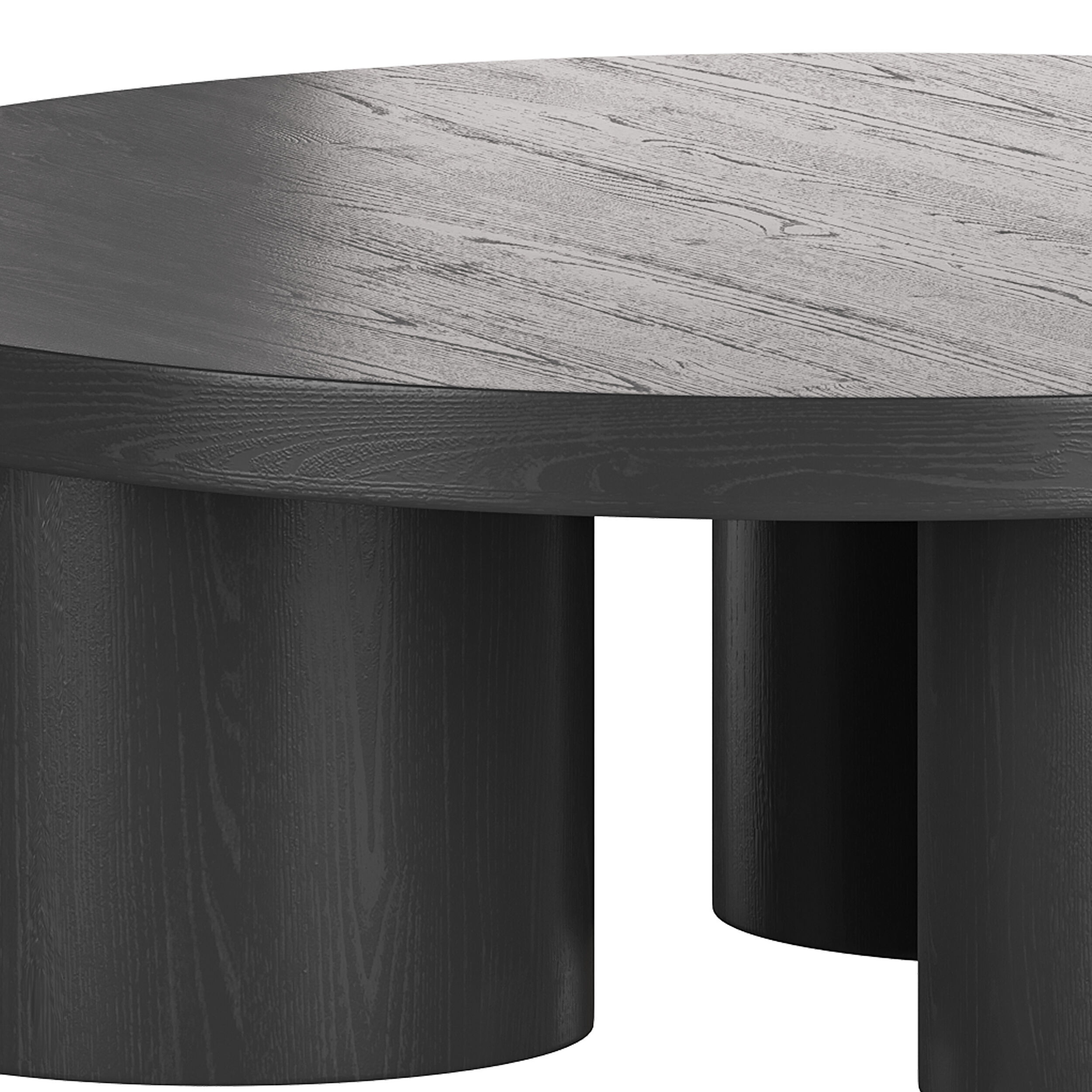 Damian Wooden Round Coffee Table - Black 3D model_10