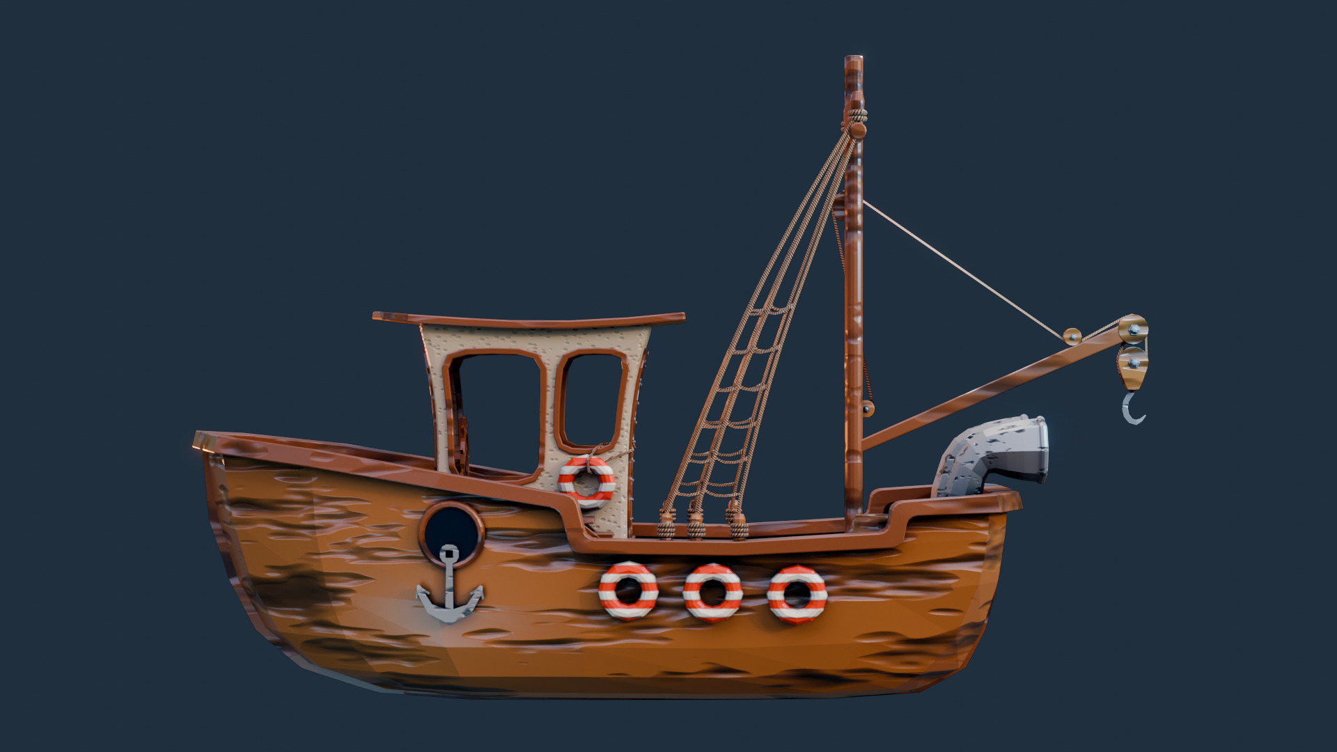 Low Poly Boat Low-poly 3D model_5