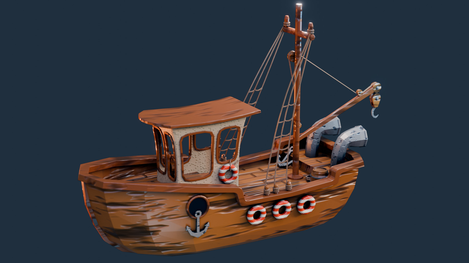 Low Poly Boat Low-poly 3D model_1