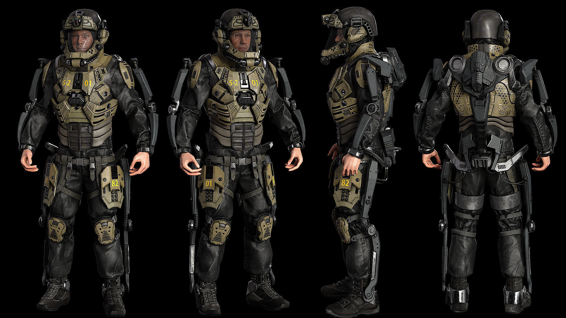 MODULAR SCI FI SOLDIER Vol 2 Game ready character Low-poly 3D model_5