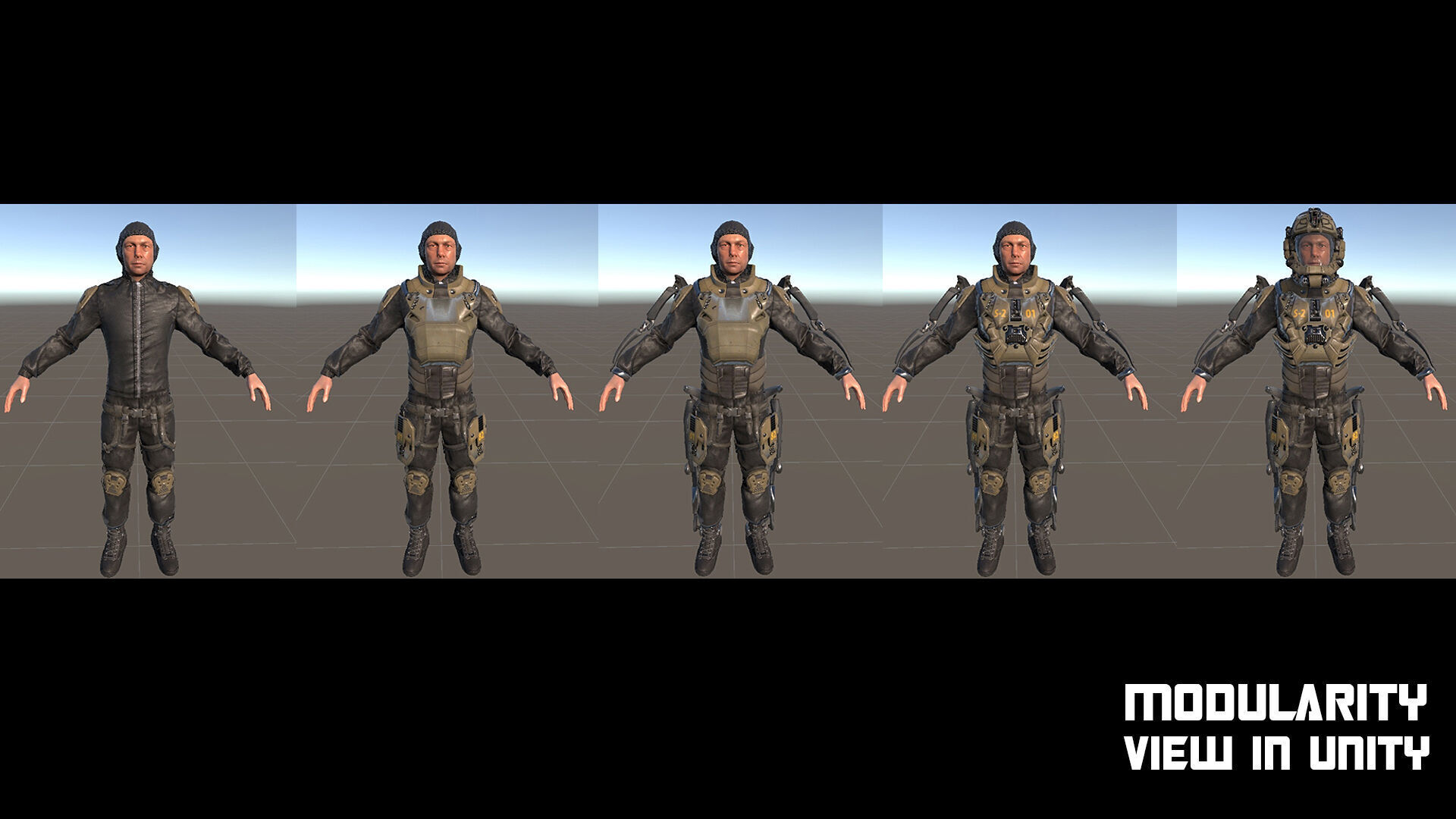 MODULAR SCI FI SOLDIER Vol 2 Game ready character Low-poly 3D model_35