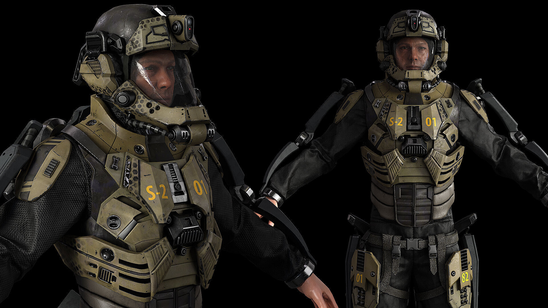 MODULAR SCI FI SOLDIER Vol 2 Game ready character Low-poly 3D model_4