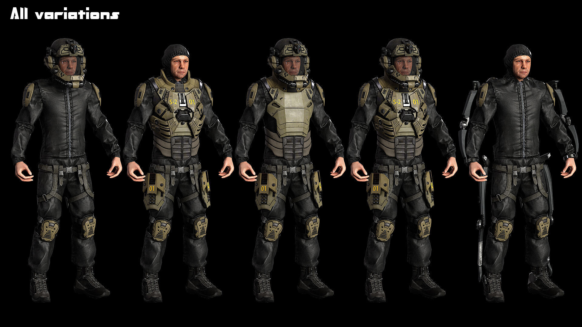MODULAR SCI FI SOLDIER Vol 2 Game ready character Low-poly 3D model_9