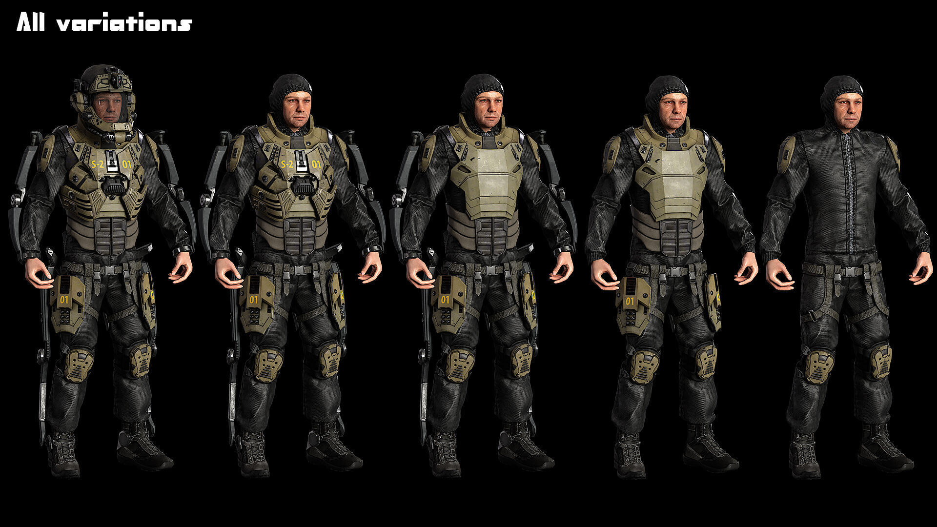 MODULAR SCI FI SOLDIER Vol 2 Game ready character Low-poly 3D model_8
