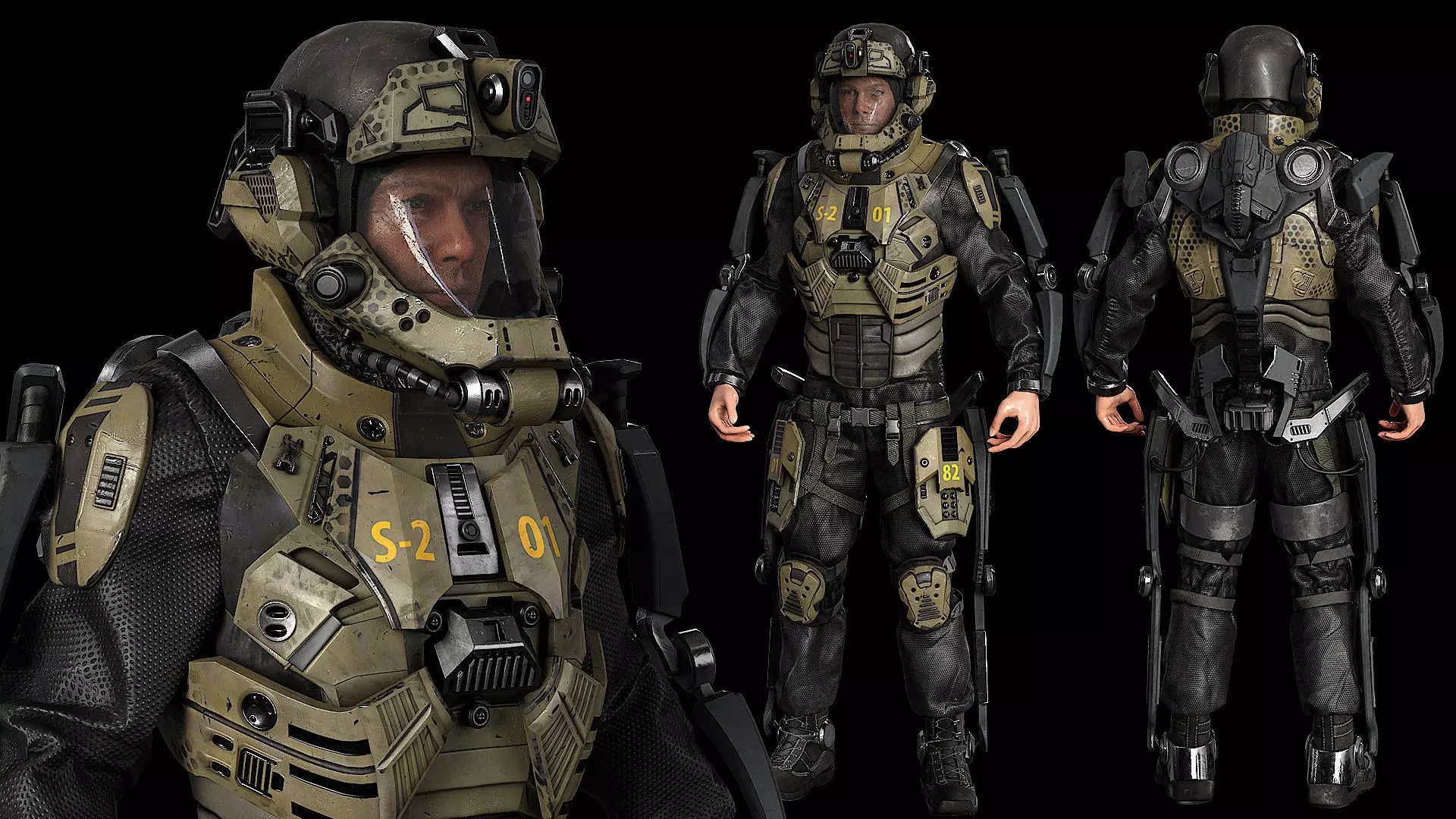 MODULAR SCI FI SOLDIER Vol 2 Game ready character Low-poly 3D model_0