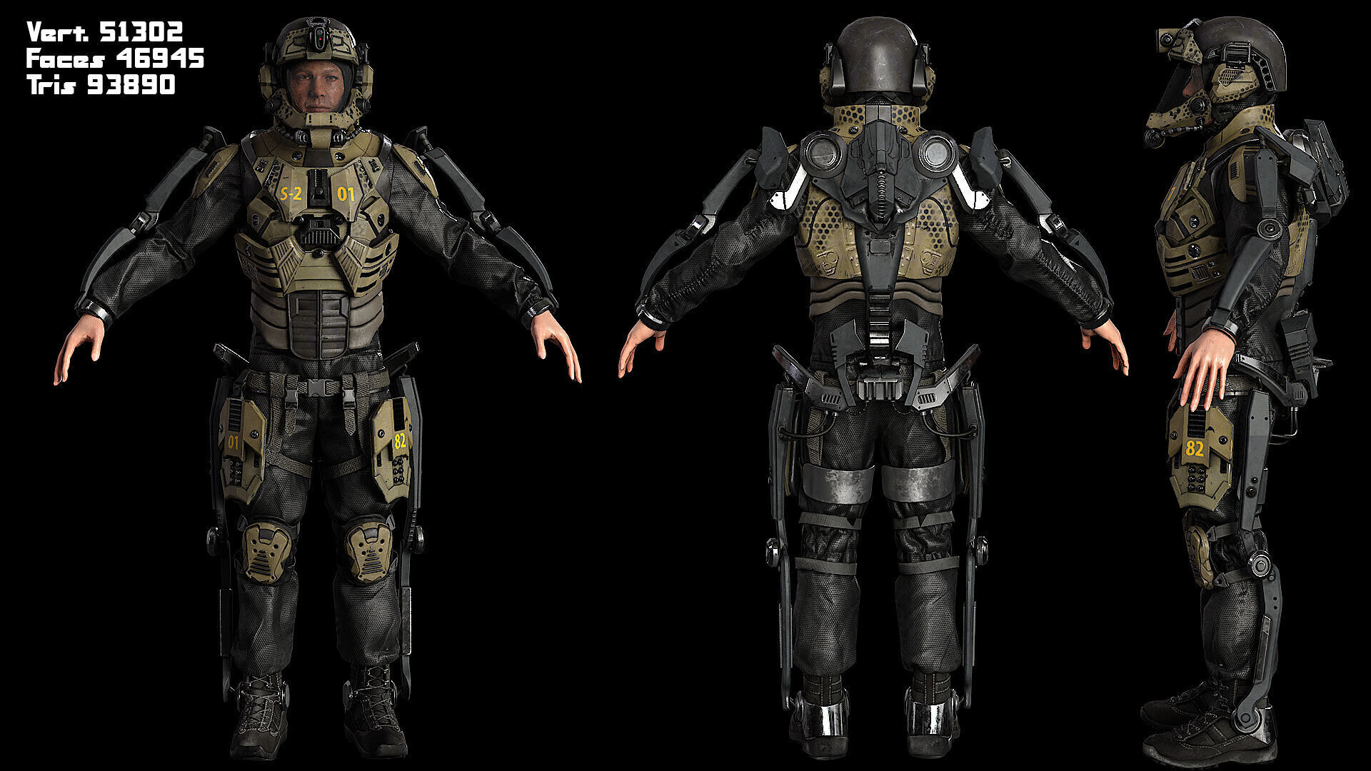 MODULAR SCI FI SOLDIER Vol 2 Game ready character Low-poly 3D model_10
