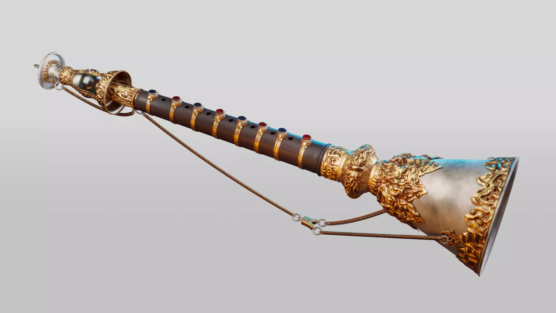 Gyaling Chinese Flute Instrument Low-poly 3D model_0