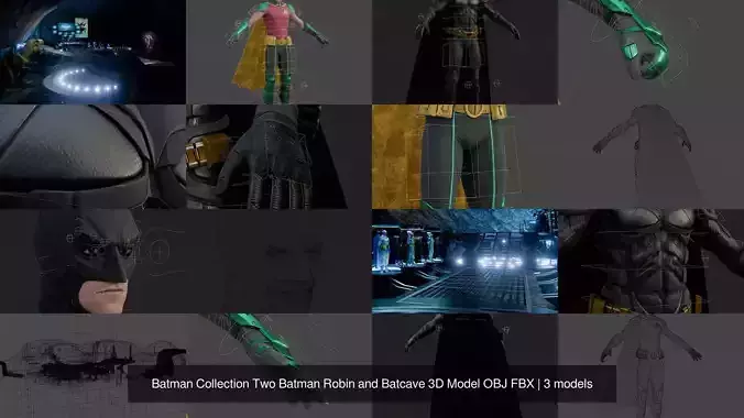 Batman Collection Two Batman Robin and Batcave 3D Model OBJ FBX