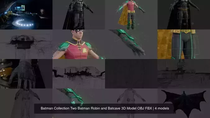 Batman Collection Two Batman Robin and Batcave 3D Model OBJ FBX 