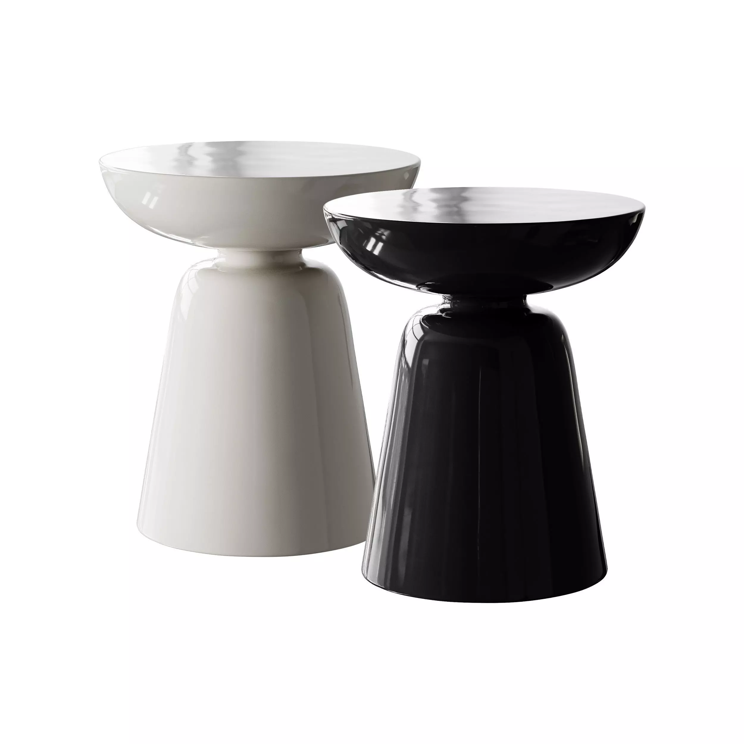 Modern Side Table - Black - White - Glossy Surface 3D model_0