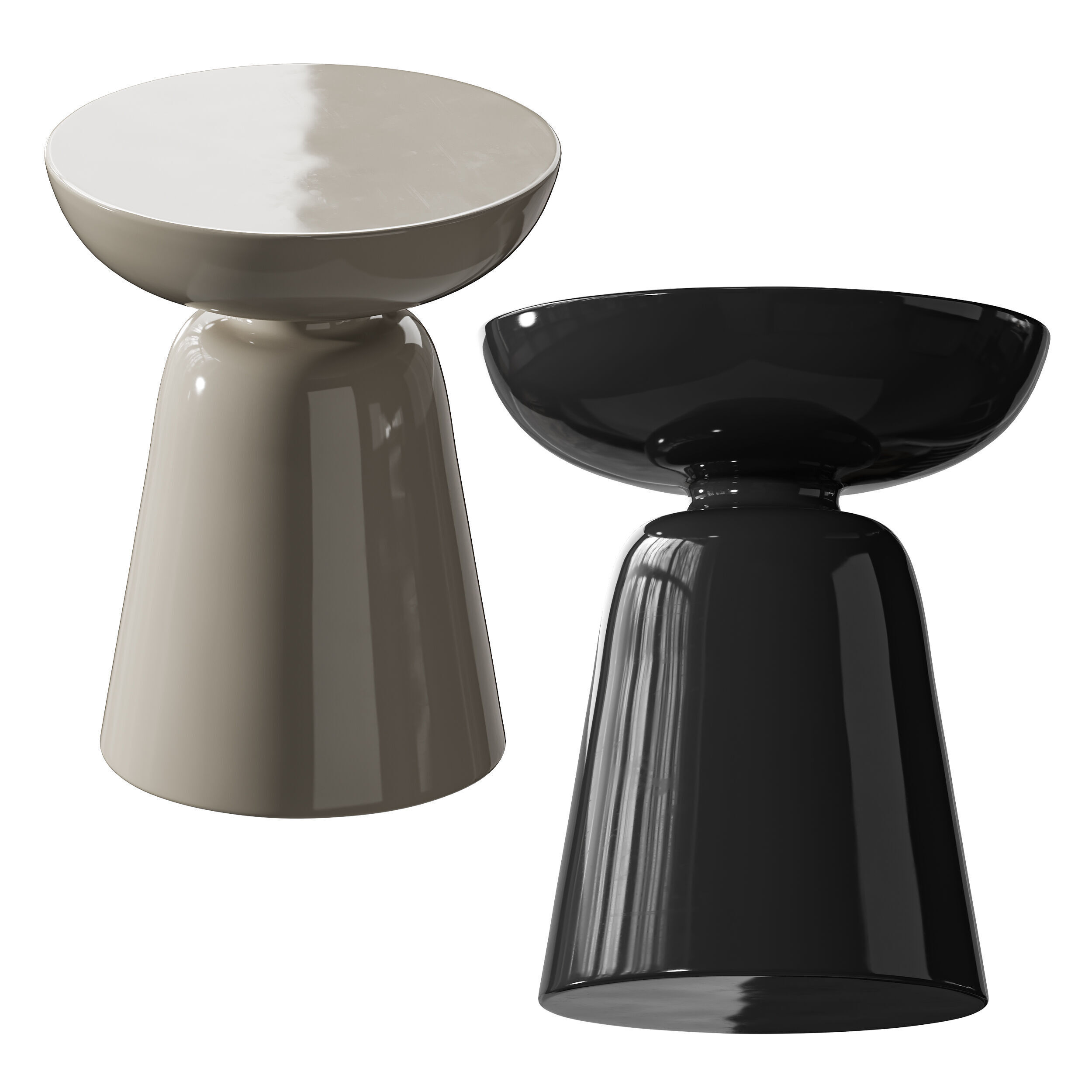 Modern Side Table - Black - White - Glossy Surface 3D model_12