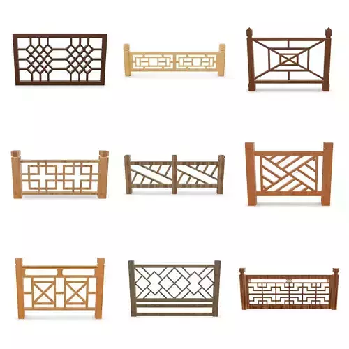 10 Wooden Railings 3D Models SKP FBX OBJ STL 3D model
