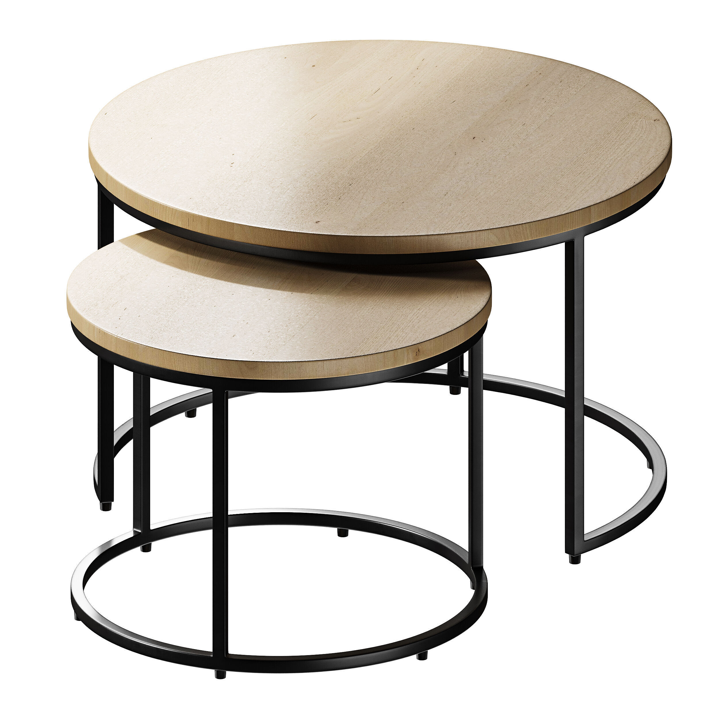 Set of 2 oak nesting coffee tables 3D model_9