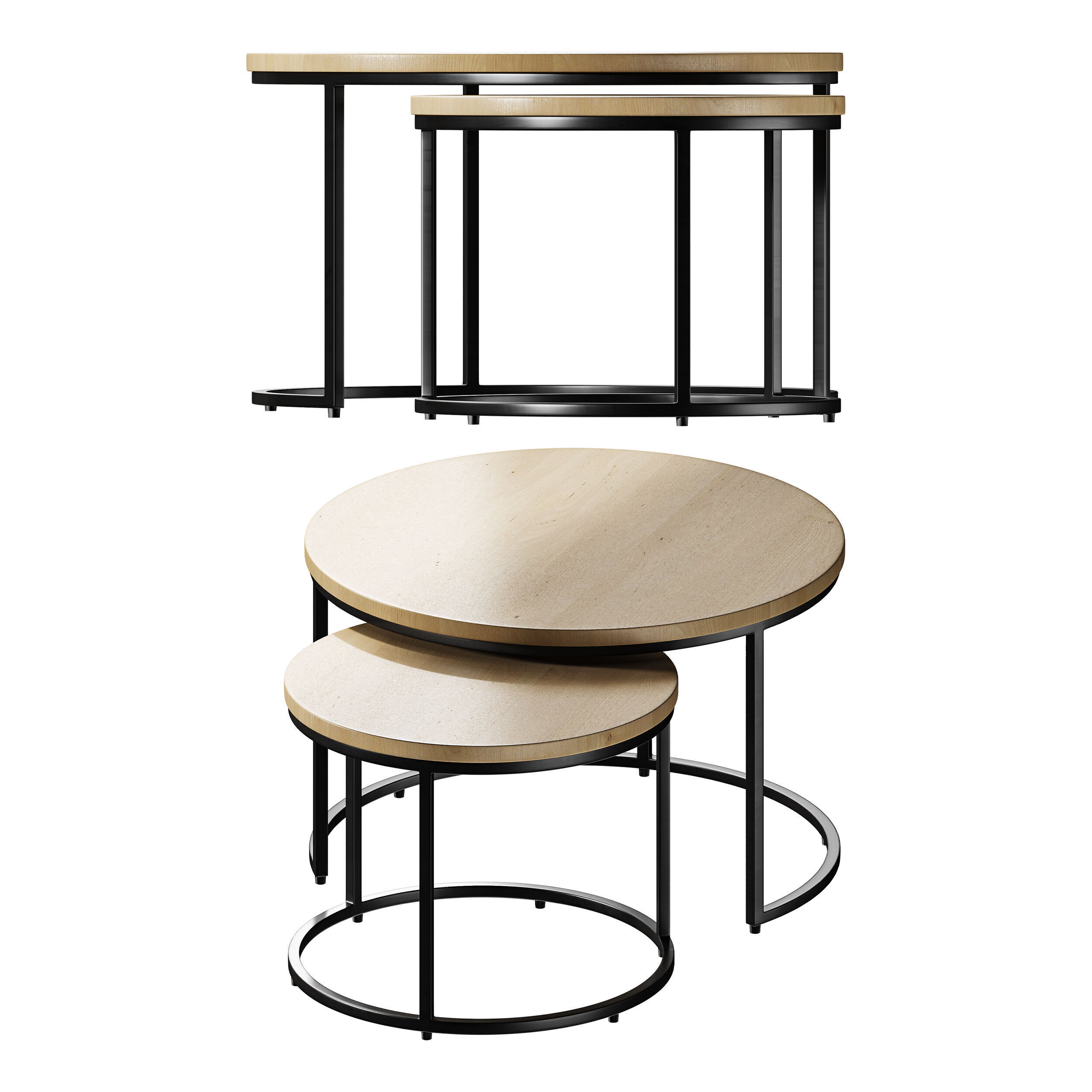 Set of 2 oak nesting coffee tables 3D model_12