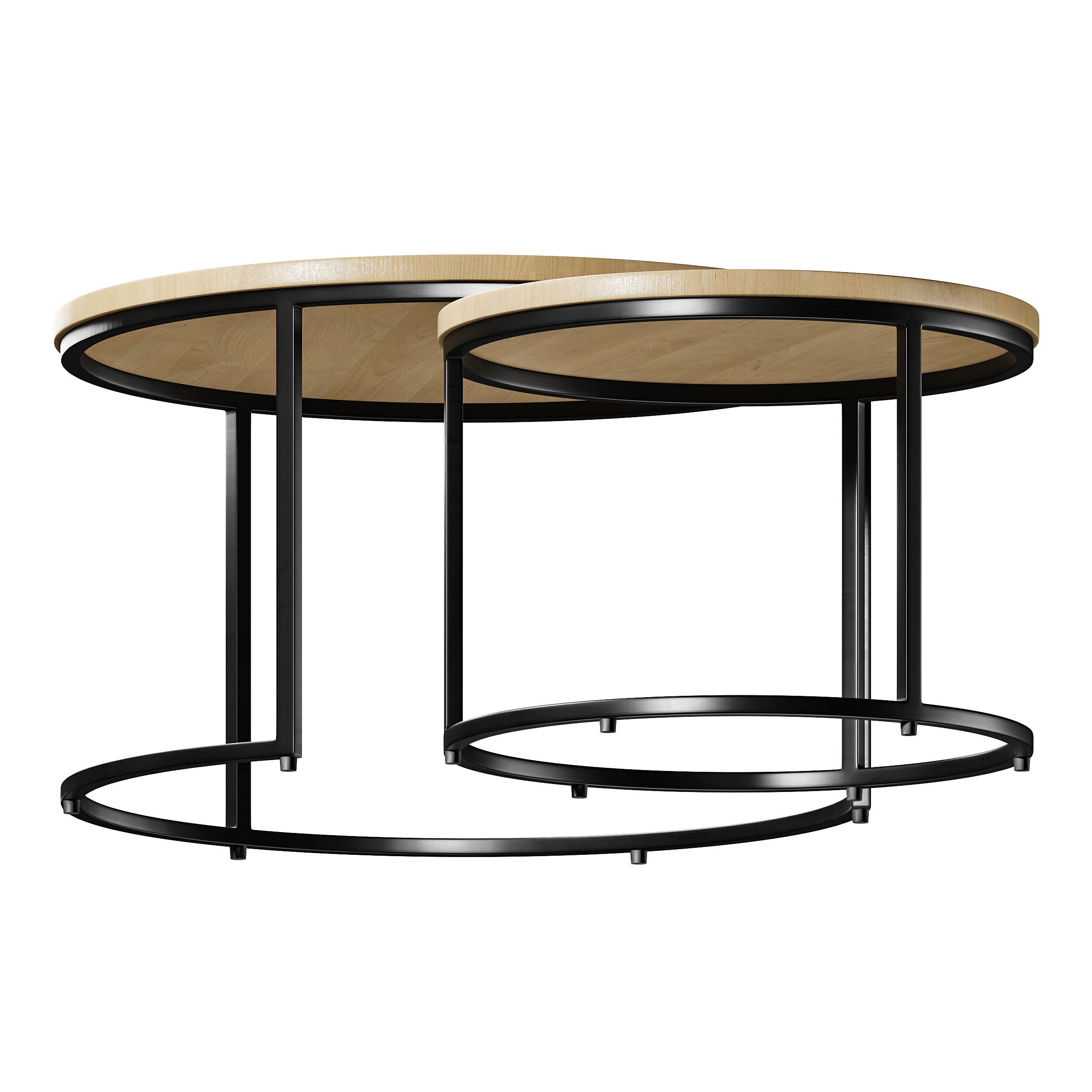 Set of 2 oak nesting coffee tables 3D model_6