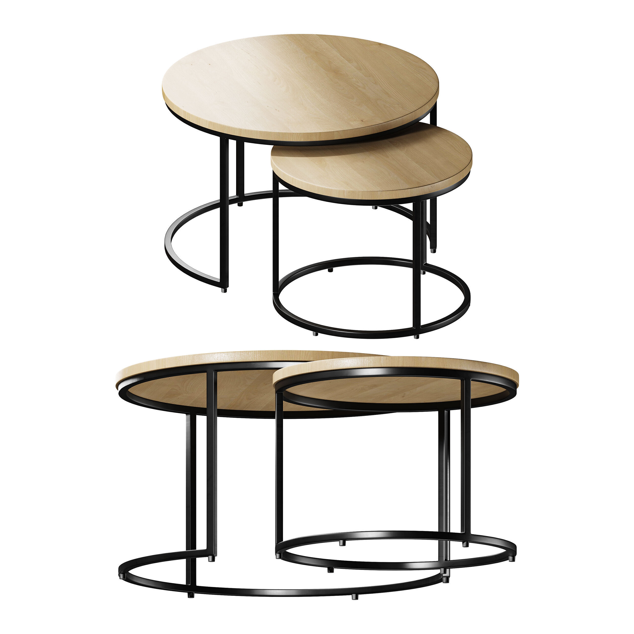 Set of 2 oak nesting coffee tables 3D model_11