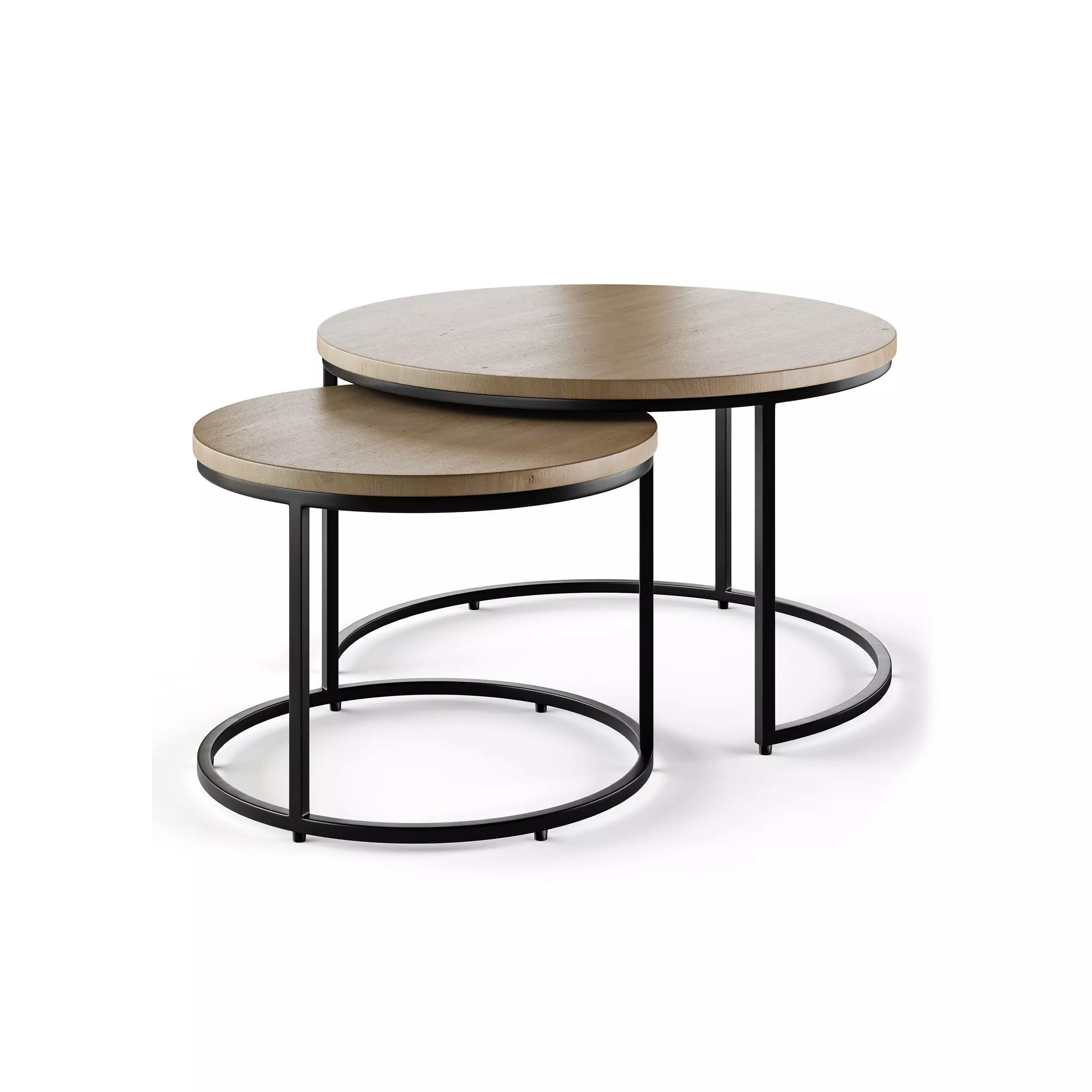 Set of 2 oak nesting coffee tables 3D model_0