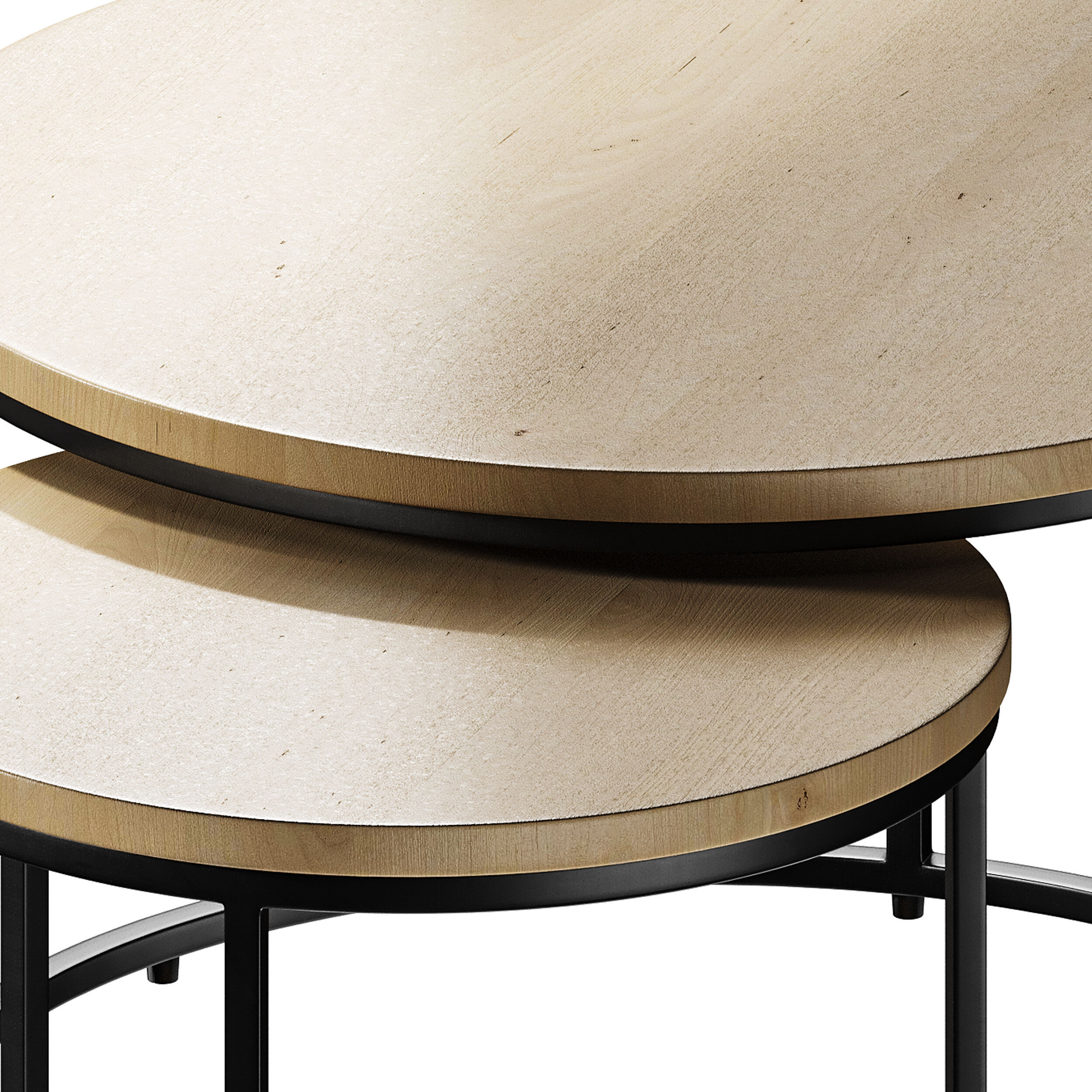 Set of 2 oak nesting coffee tables 3D model_1