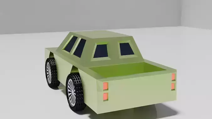 Low Poly Stylized Pickup Truck Game Ready 3D Model