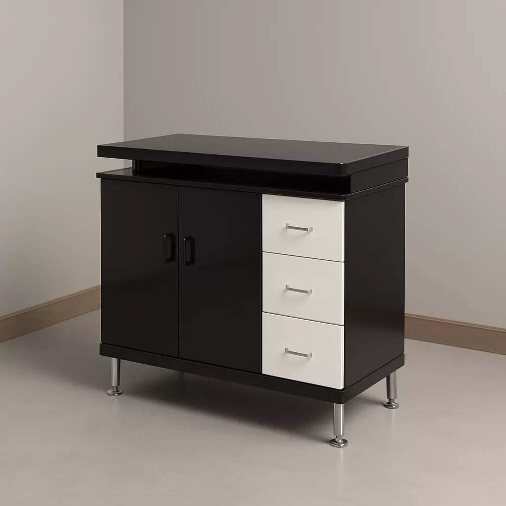 Modern Black and White Office Desk 3D Model Low-poly 3D model_0
