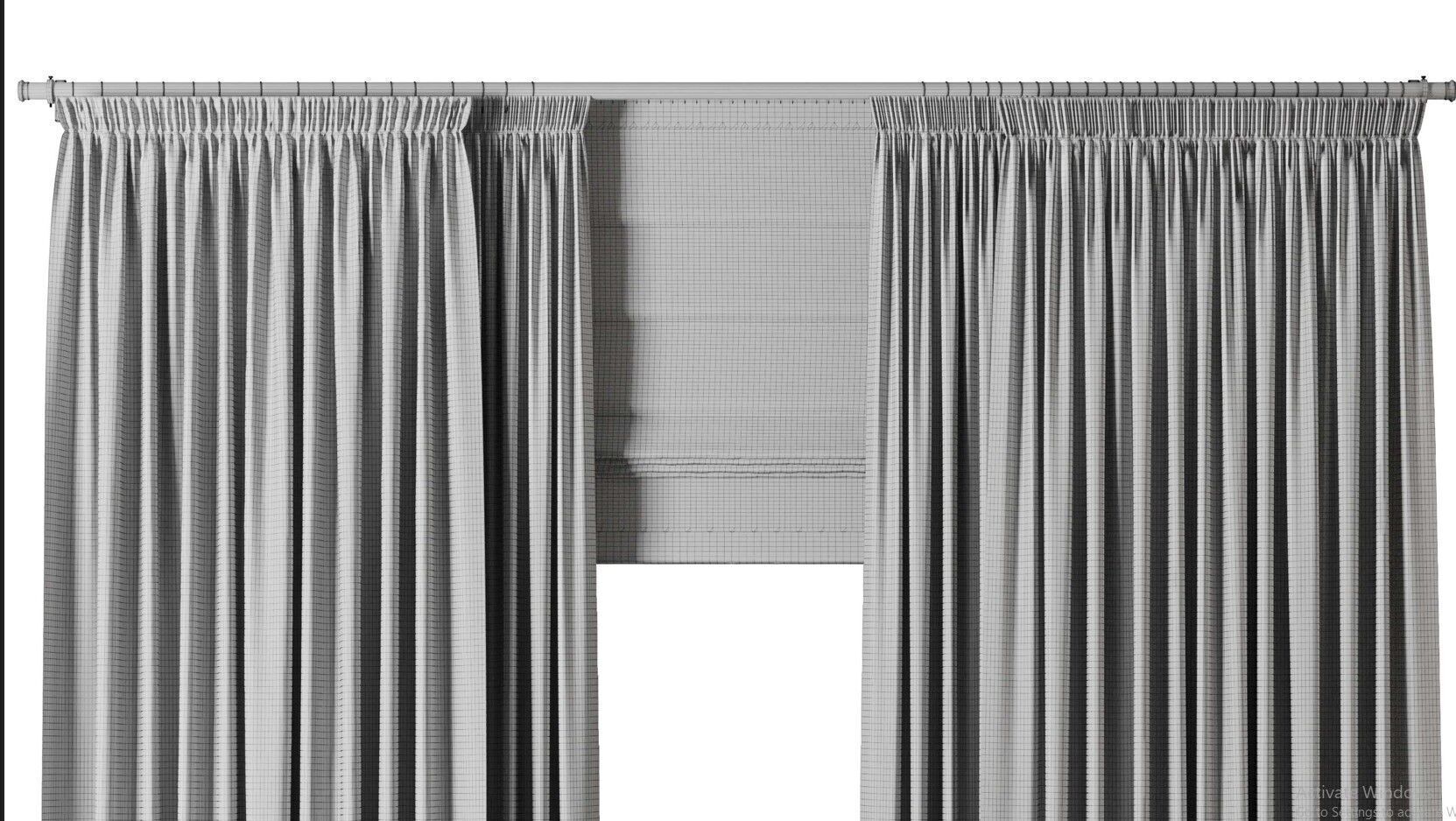 Rod Curtains with Roman blinds brown 20 HBH Low-poly 3D model_10