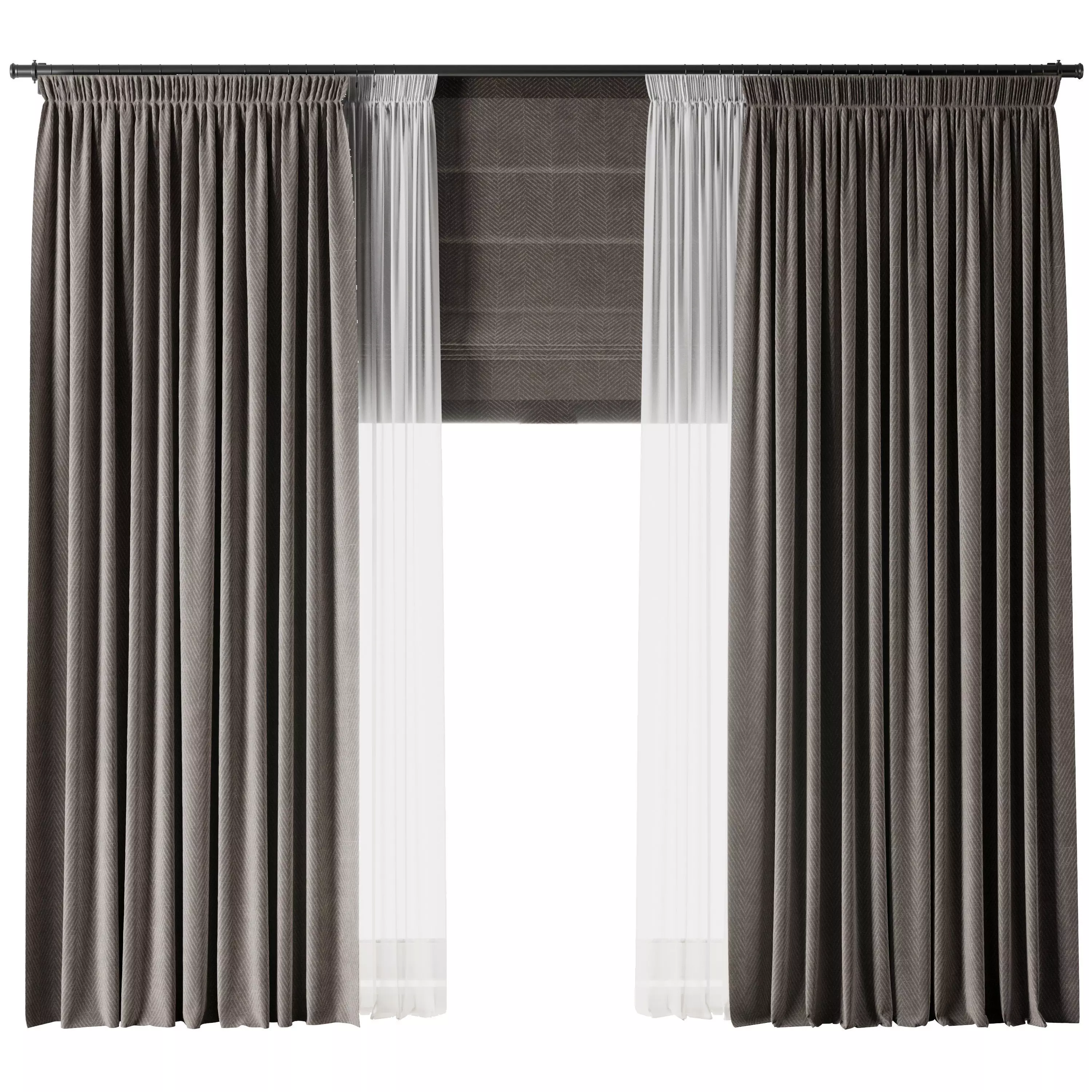 Rod Curtains with Roman blinds brown 20 HBH Low-poly 3D model_0