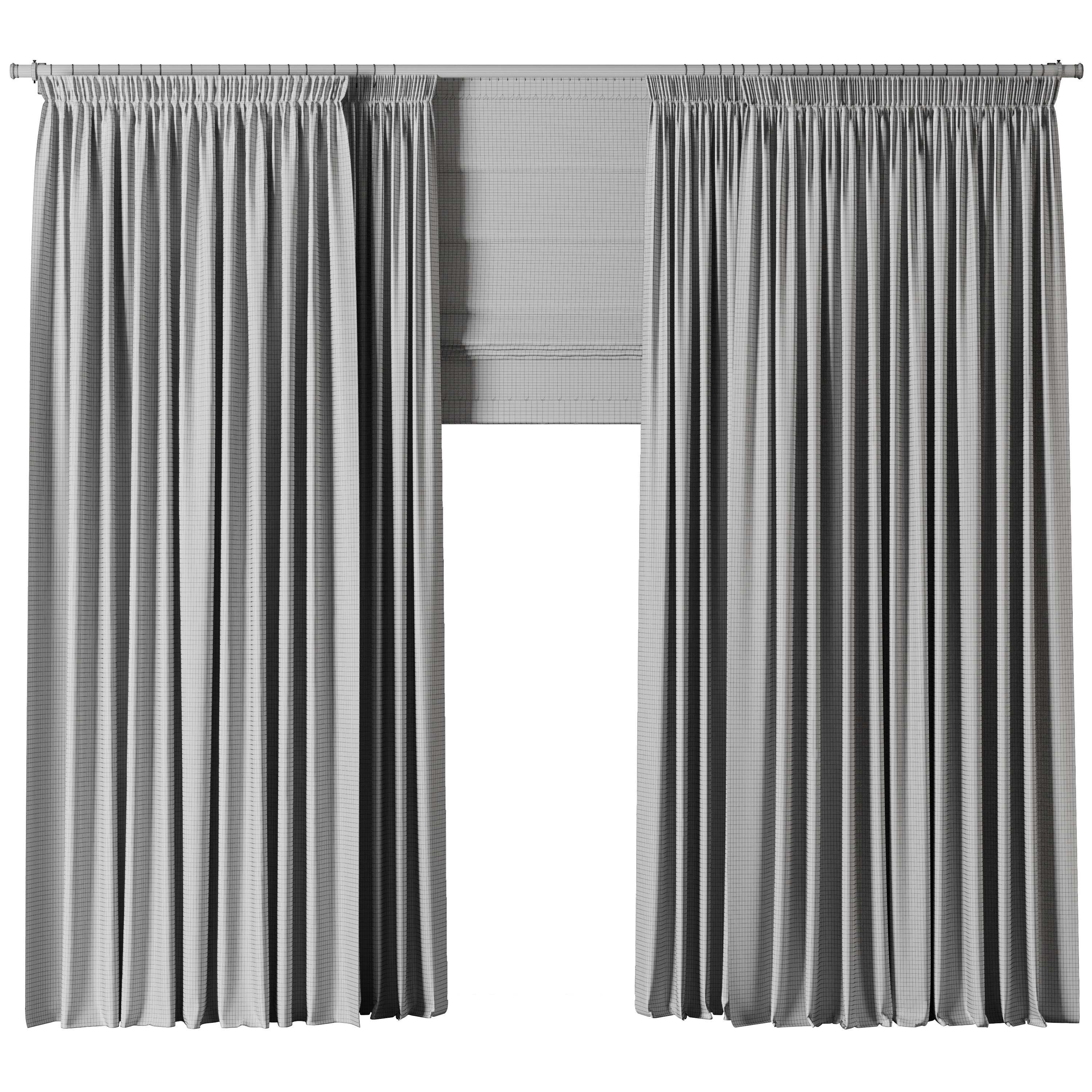 Rod Curtains with Roman blinds brown 20 HBH Low-poly 3D model_5