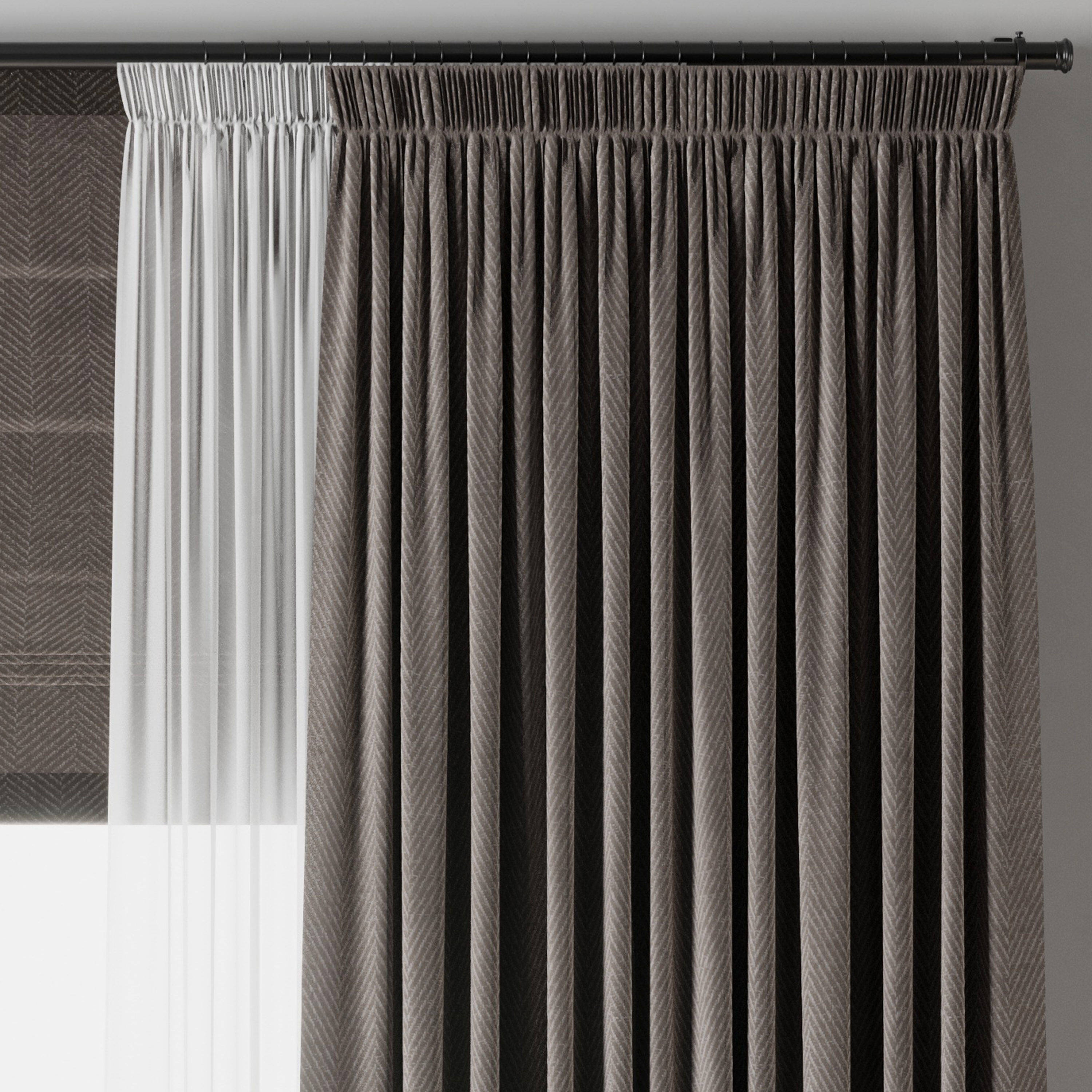 Rod Curtains with Roman blinds brown 20 HBH Low-poly 3D model_3