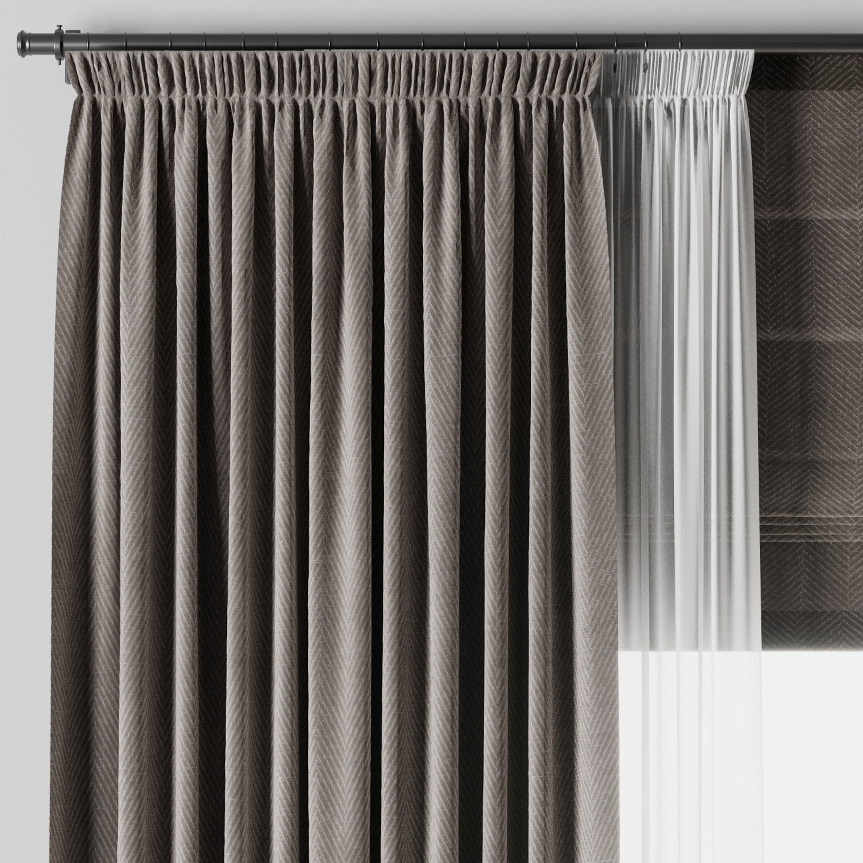 Rod Curtains with Roman blinds brown 20 HBH Low-poly 3D model_2