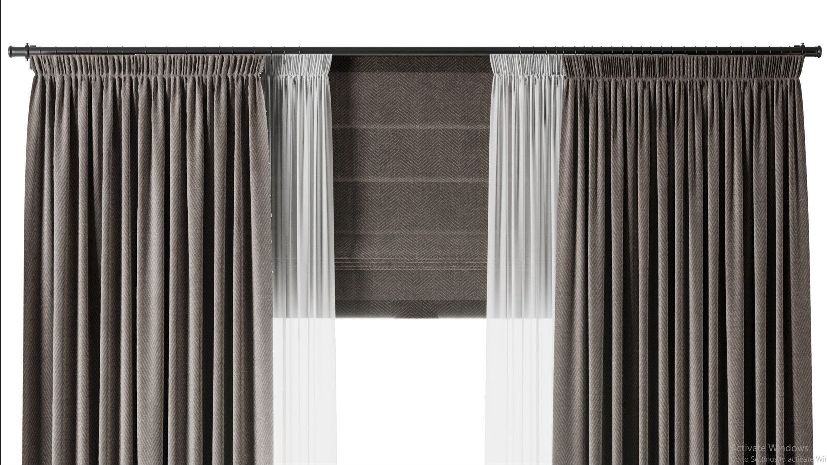 Rod Curtains with Roman blinds brown 20 HBH Low-poly 3D model_6