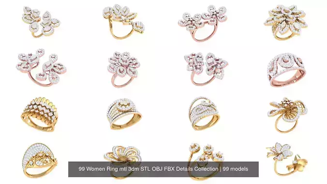 99 Women Ring mtl 3dm STL OBJ FBX Details Collection