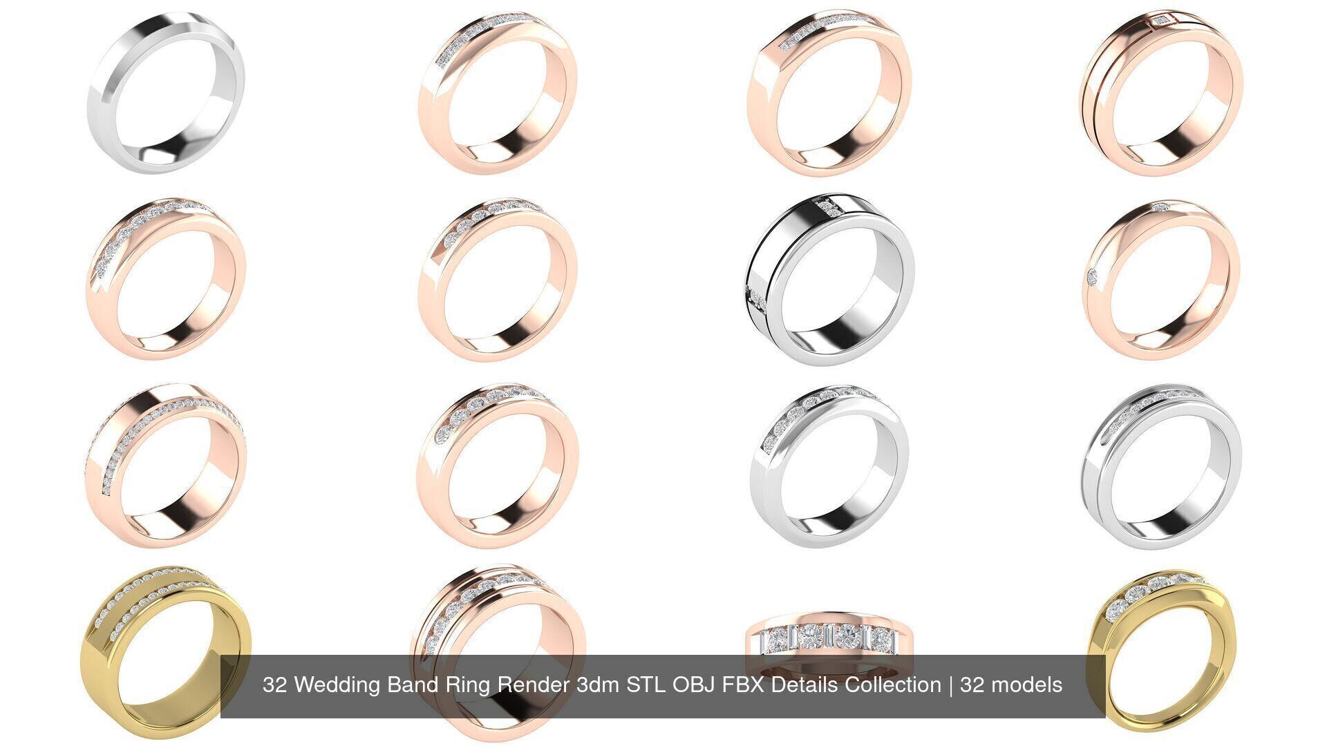 32 Wedding Band Ring Render 3dm STL OBJ FBX Details Collection _2