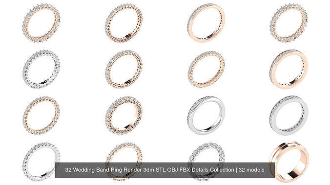 32 Wedding Band Ring Render 3dm STL OBJ FBX Details Collection 