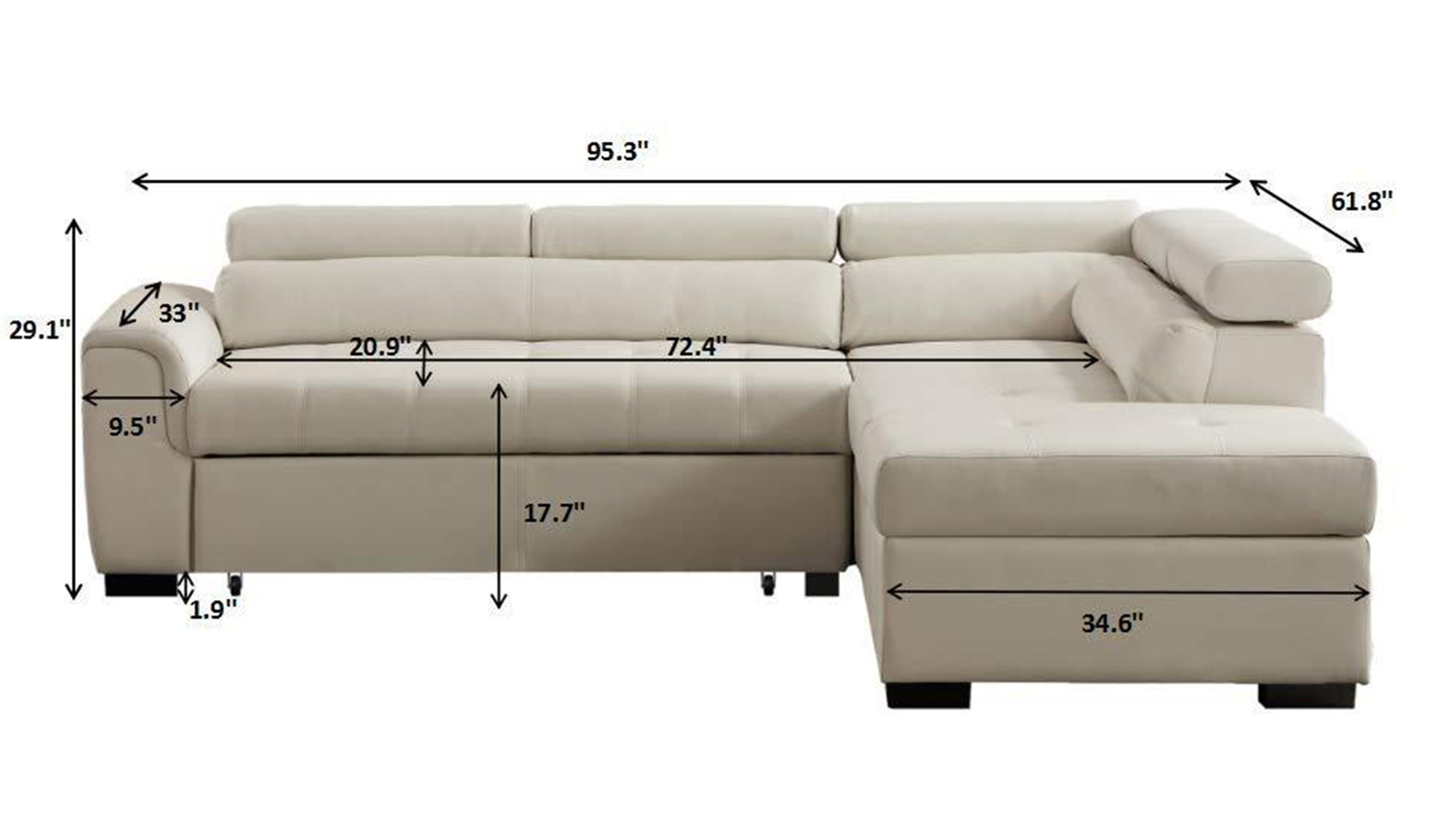L Shaped Reversible Sectional Sofa 3D model_4