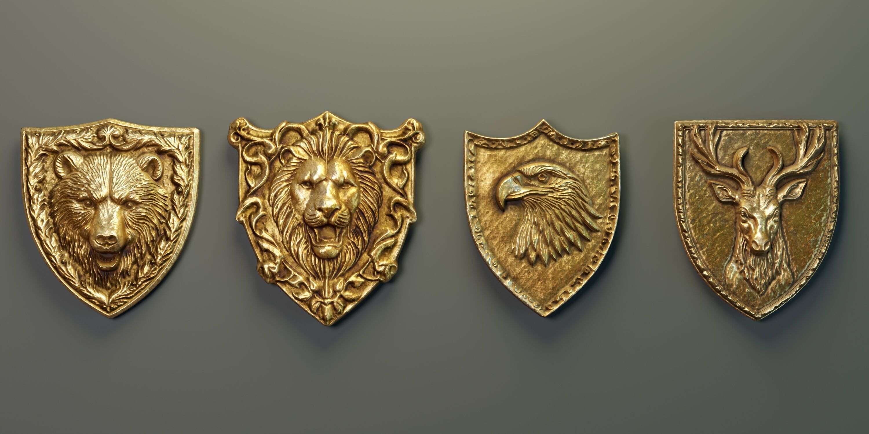 Heraldic Emblem Set PBR Low-poly 3D model_1
